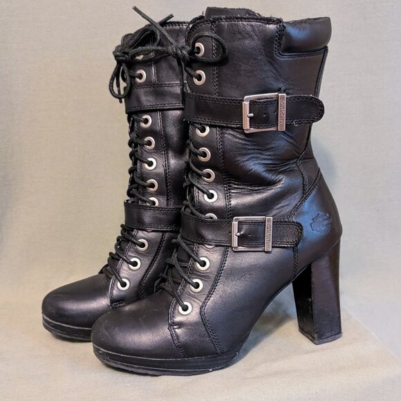 Black Ankle Boots - Harley Davidson - size 7.5 - Picture 1 of 9